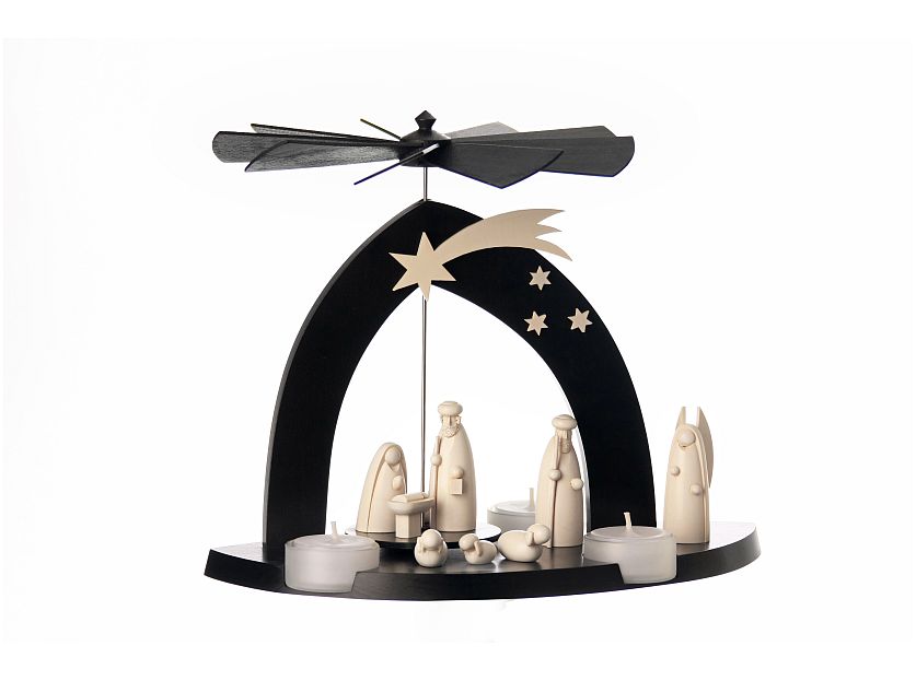 Schalling - Black pyramid nativity with shepherd & angel
