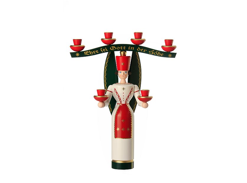 Schalling - Angel candle holder with arch, painted