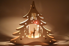 Weigla - Fensterbild Tannenbaum Geschnitzte Rehe