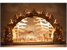 Tietze - Schwibbogen Wildfütterung, geschnitzte Rehe, 3D, LED und Airbrush