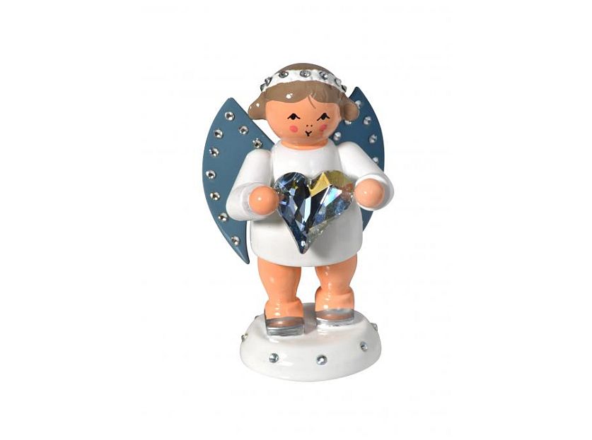 KWO - angel friendship messenger with blue Swarovski heart with light base