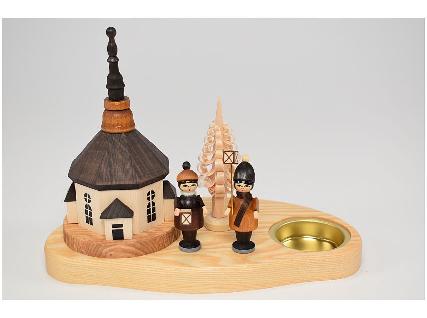 Knut Neuber  Tea light holder with Seiffen church and lantern children