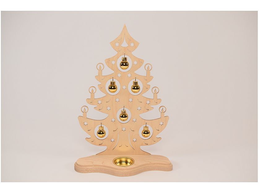 Weigla - Teelichthalter Weihnachtsbaum mit Kugeln - Saxonpark goldenen