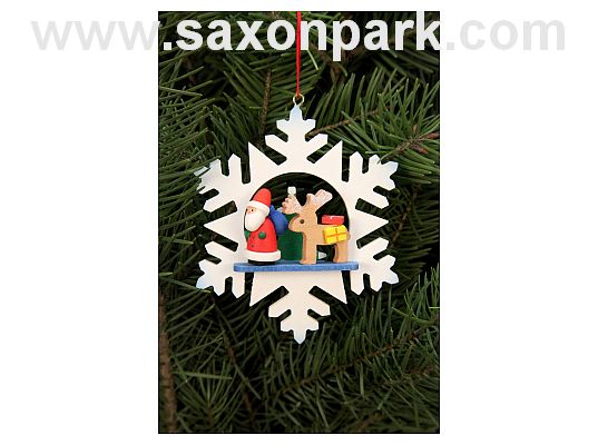 Ulbricht - Snowflake Santa Claus With Reindeer Ornament