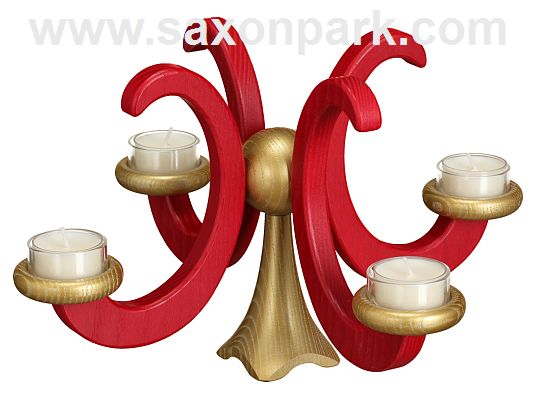 Seiffen Handcraft - Candleholder Table Candle Holder, Ash Wood red colored