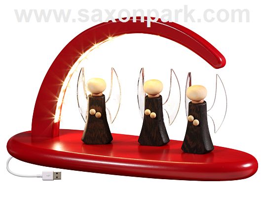 Seiffen Handcraft - Candle Arch Illuminated Light Arch, red with Angel, USB, 5V