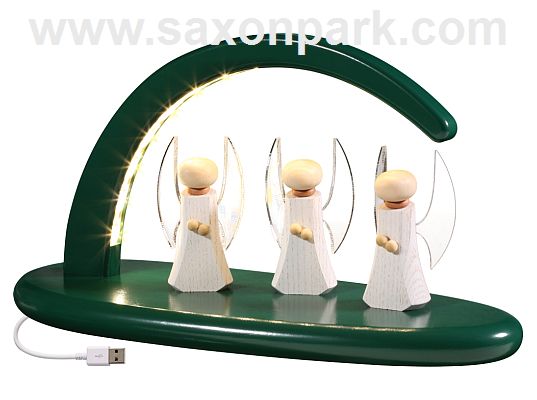 Seiffen Handcraft - Candle Arch Illuminated Light Arch, green with Angel, USB, 5V
