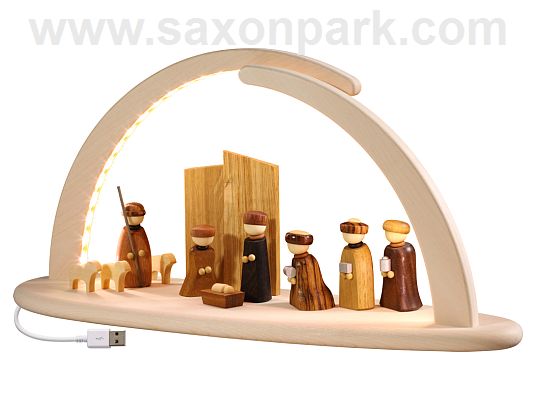 Seiffen Handcraft - Candle Arch Illuminated Light Arch, Nativity Scene, USB, 5V