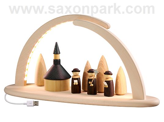 Seiffen Handcraft - Candle Arch Illuminated Light Arch, Church and Christmas Choir, USB, 5V
