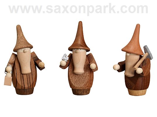 Seiffen Handcraft - Miniature Gnomes, Set of Three