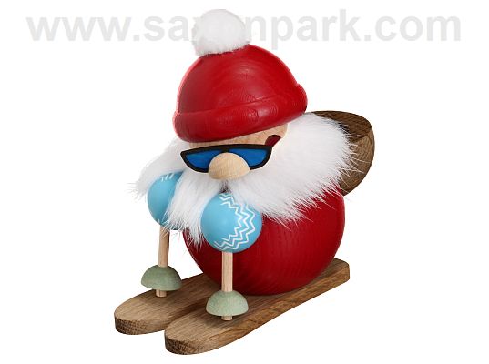 Seiffen Handcraft - Ball-shaped incense Figure Santa Skiing