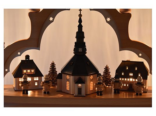 Lenk - candle arch Seiffen village with carol singers and light