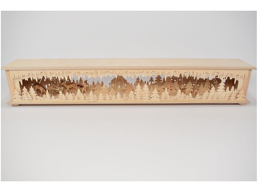 Dregeno - LED Schwibbogen Sockel Raumleuchte, Wald, Seiffen, Rehe, Krippe
