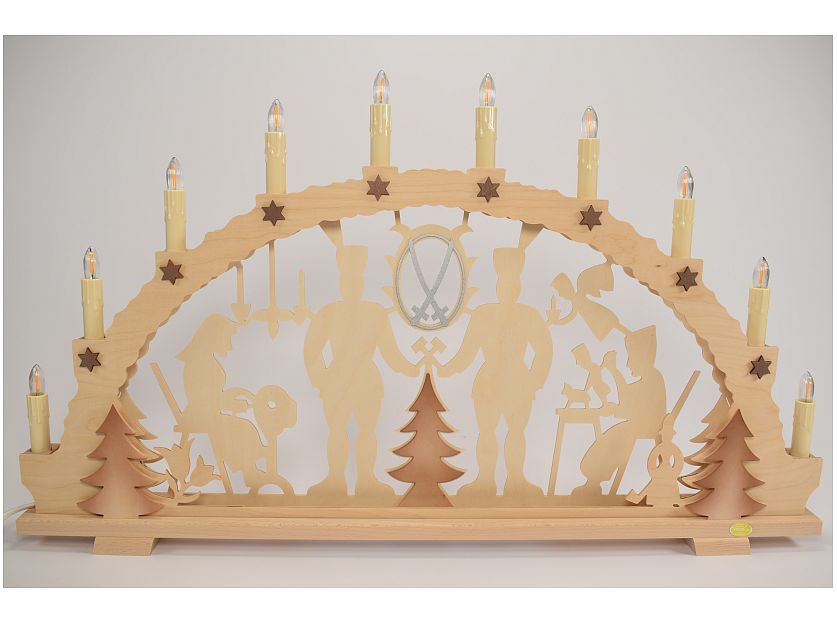 Tietze - Schwibbogen Bergmannsmotiv, Vorbeleuchtung, LED und Airbrush
