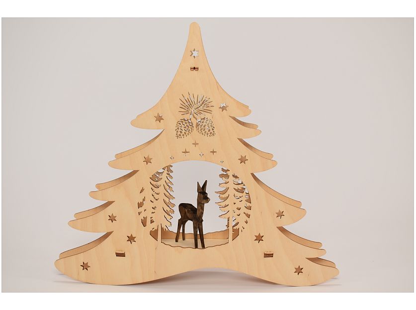 Weigla - window picture fir tree carved deer