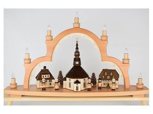 Lenk - candle arch Seiffen village with carol singers and light