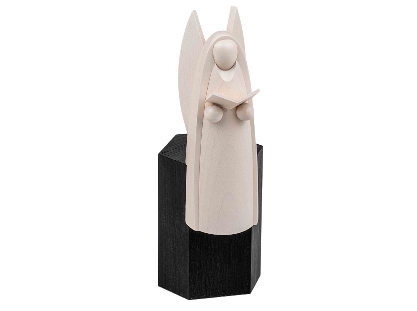 Schalling - Halleluja-Engel sitzend wei lasiert auf schwarzem Sockel