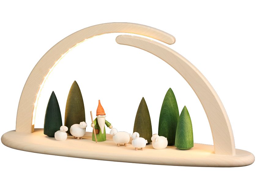 Seiffen Handcraft - Candle Arch Illuminated Light Arch motive Shepherd Gnome USB 5V