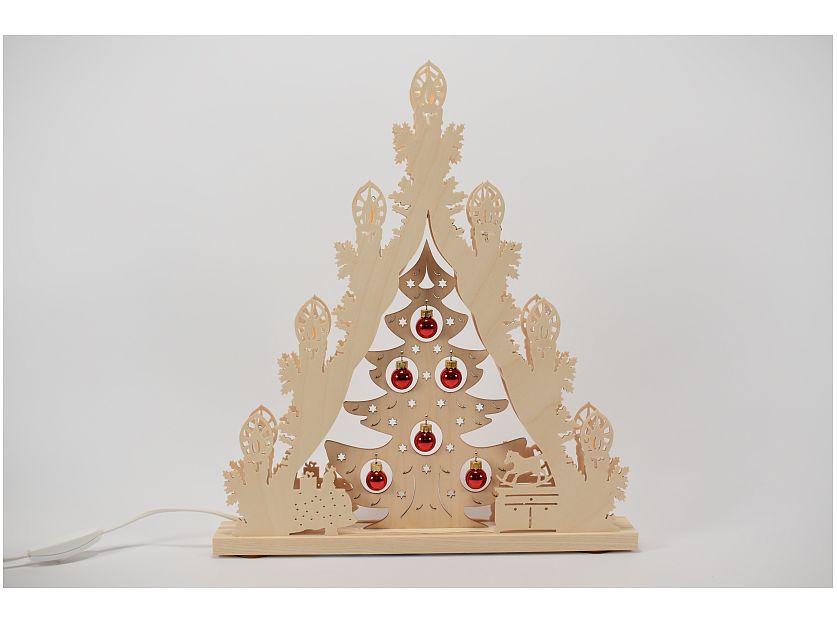 Weigla - Schwibbogen Lichterspitze 7 flg.Baum mit roten Kugeln, LED