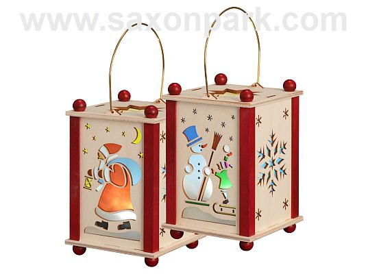 Seiffen Handcraft - Lantern Lantern, Santa Claus and Snowman, LED lighting