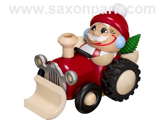 Seiffen Handcraft - Ball-shaped incense Figure Santa Claus on Tractor