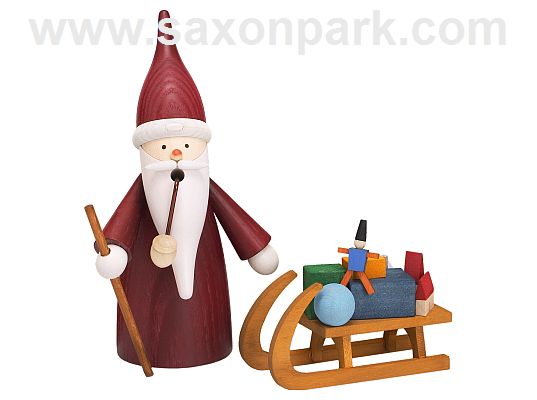 Seiffen Handcraft - Incense Figure Santa Gnome with Sleigh